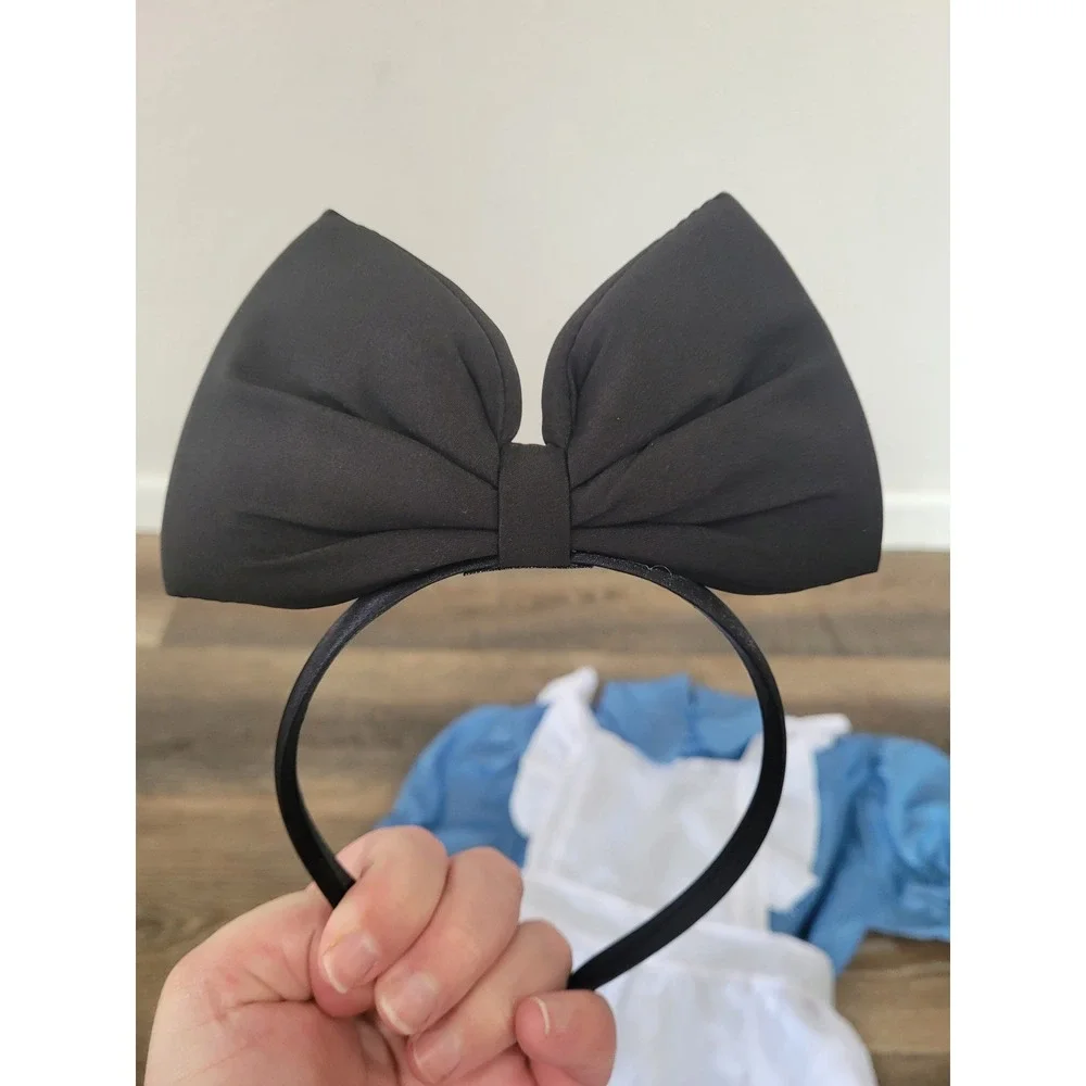 Kids Alice in Wonderland Costume 12 Blue Dress White Apron Black Bow Headband #S